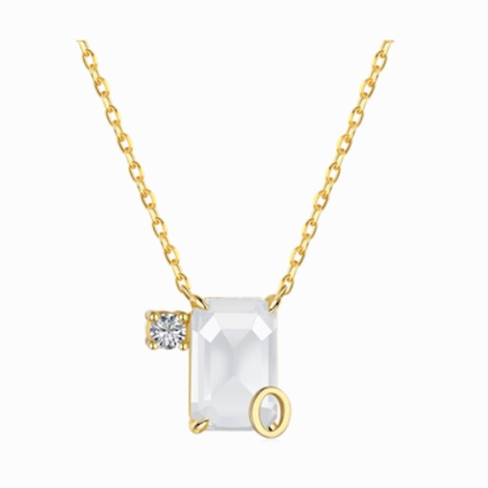 Luxurious necklace with 2 stone pendant-Letter "O"